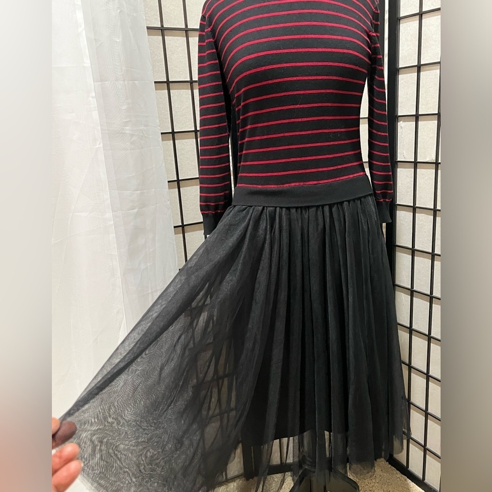 English Factory Black and Red Striped  GOTHIC TULLE Sweater DRESS SIZE L - Picture 8 of 11